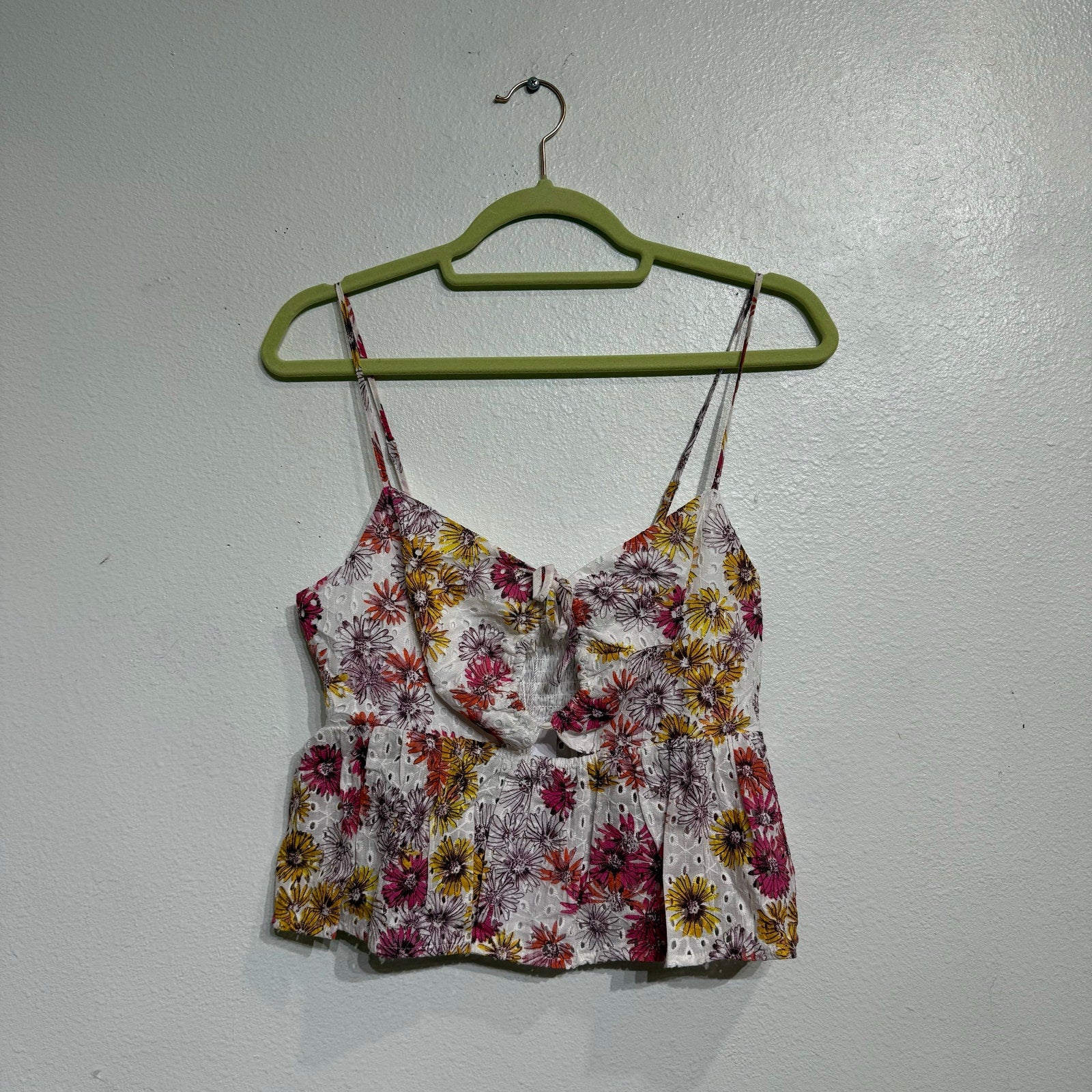 Wayf Maeve Floral Print Eyelet Camisole Sz L NWT