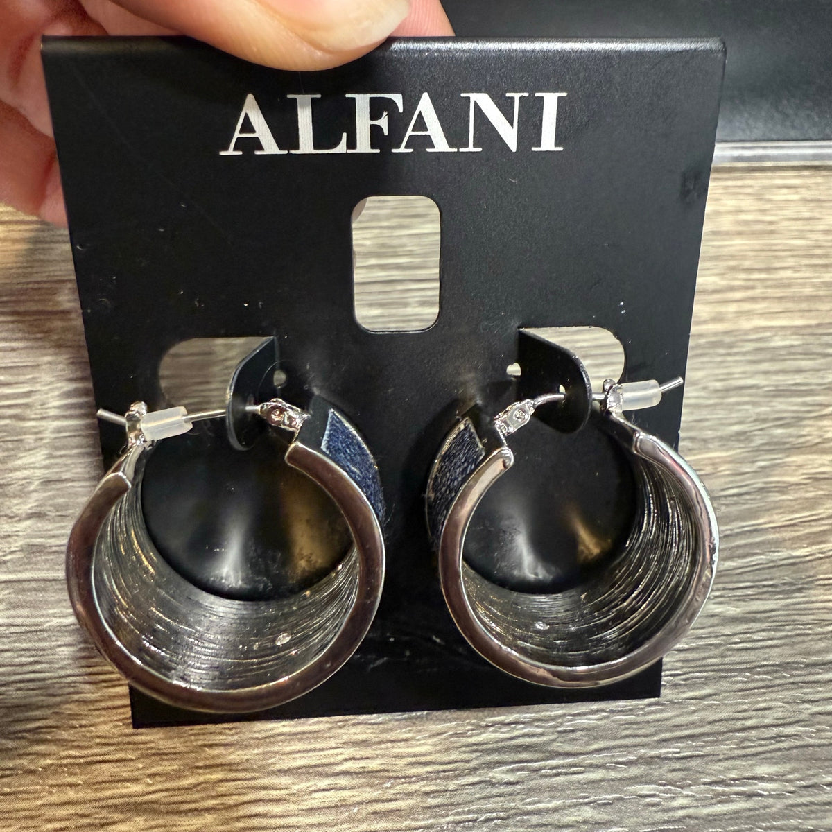Alfani Silver Tone Denim Wrapped Wrangler Hoop Earrings NWT
