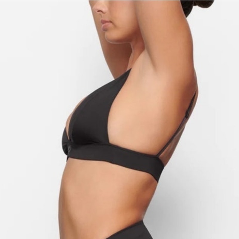 SKIMS Signature Swim Onyx Black Plunge Bikini Top Sz XXS NWT