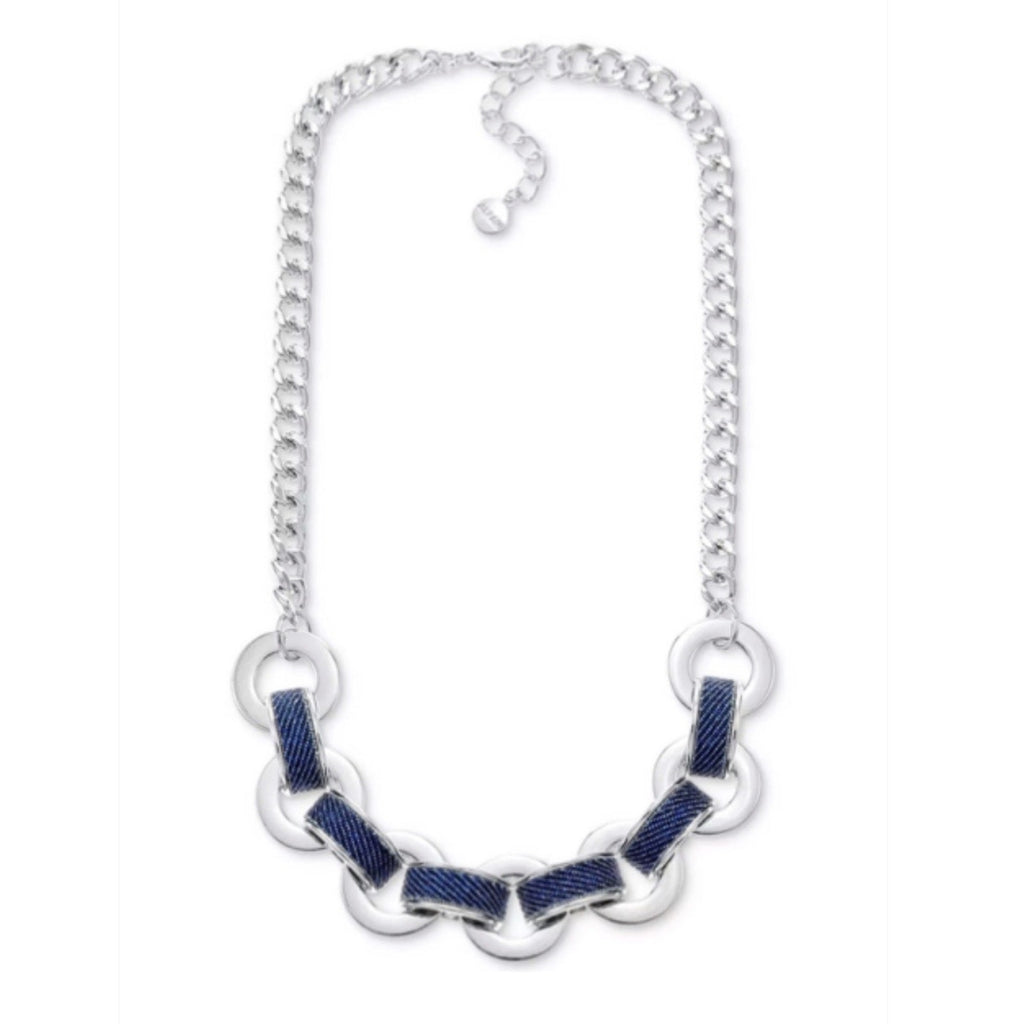 Copied - Alfani Silver Tone Denim Wrapped Ring Wrangler Necklace NWT