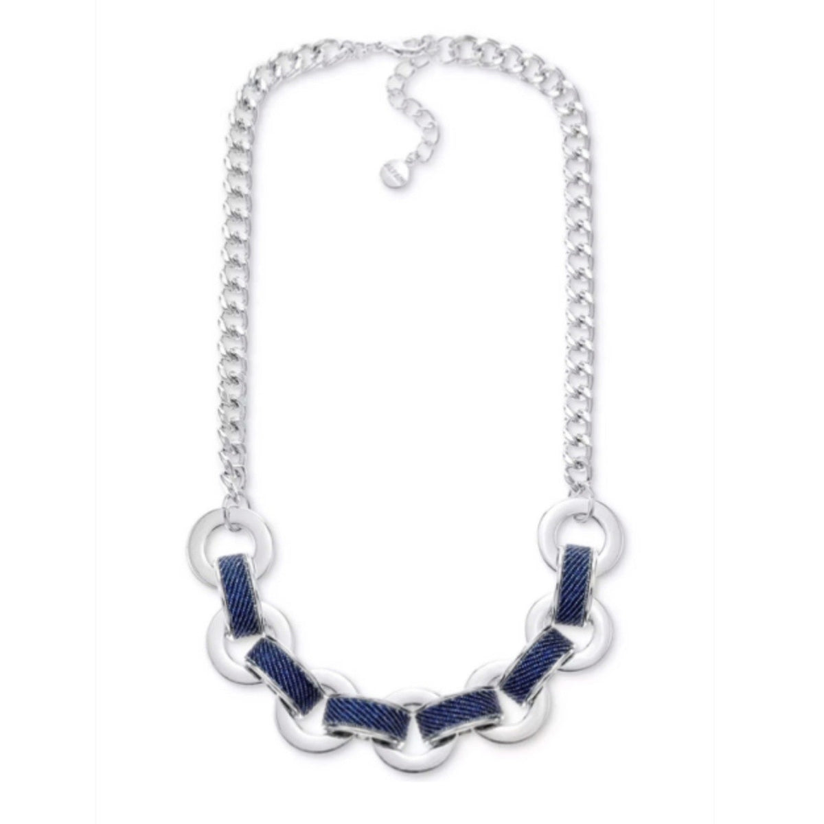 Copied - Alfani Silver Tone Denim Wrapped Ring Wrangler Necklace NWT
