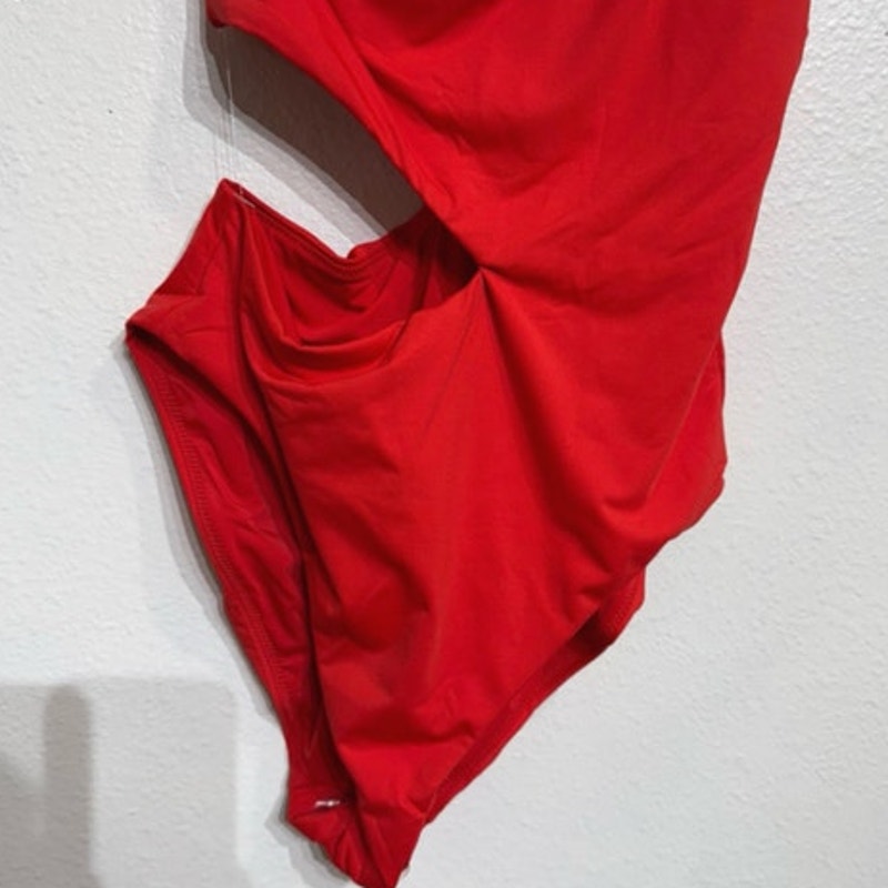 Aqua Red One Shoulder Cut Out One Piece Swimsuit Sz M NWT