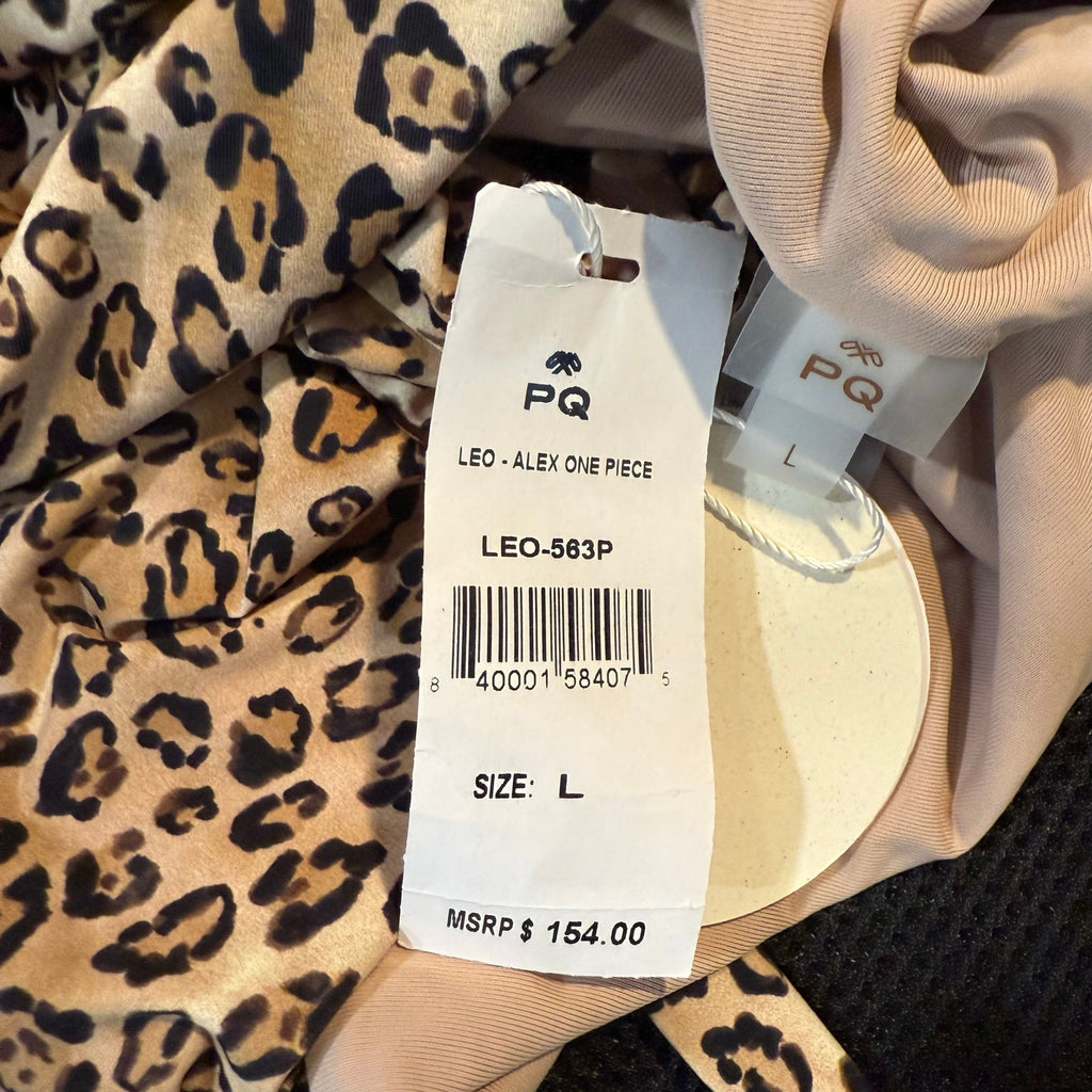 PQ Swim Tan Leopard Alex One Piece Sz L NWT