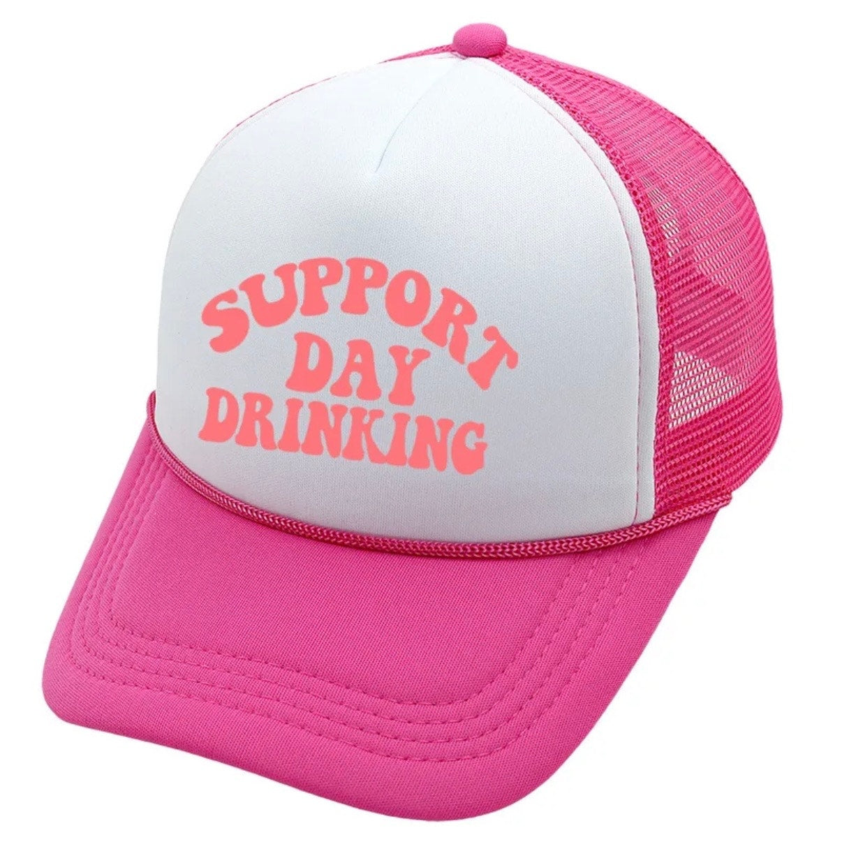 Support Day Drinking Pink White Trucker Hat Snapback Cap NWT