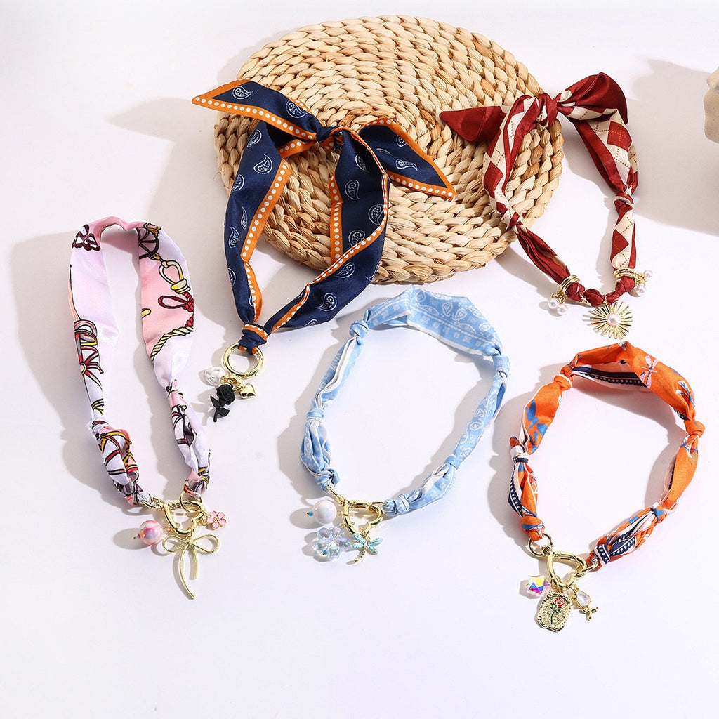 Pink Scarf Necklace Bow Charm Heart Pendant Coquette Statement Necklace NIB