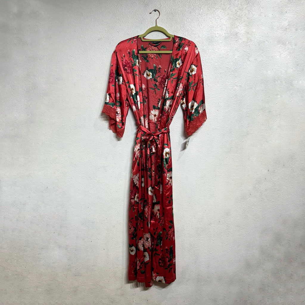 INC International Concepts Pink Floral Lace Trim Satin Robe Sz S NWT