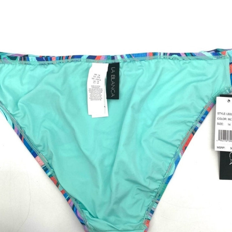 La Blanca Crystal Cove Side Shirred Hipster Bikini Bottoms Sz 14 NWT