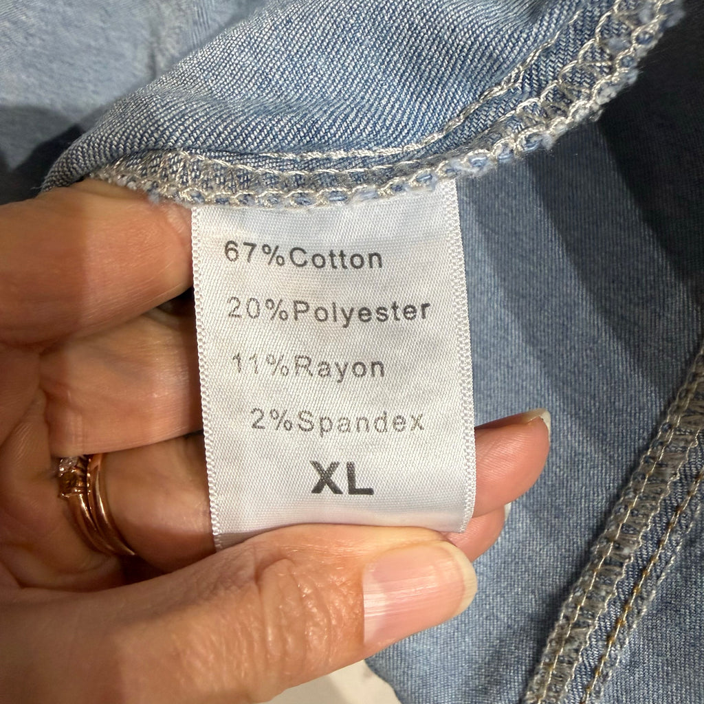 Phoebe J. Collection Light Blue Rhinestone Studded Jean Jacket Sz XL NWT