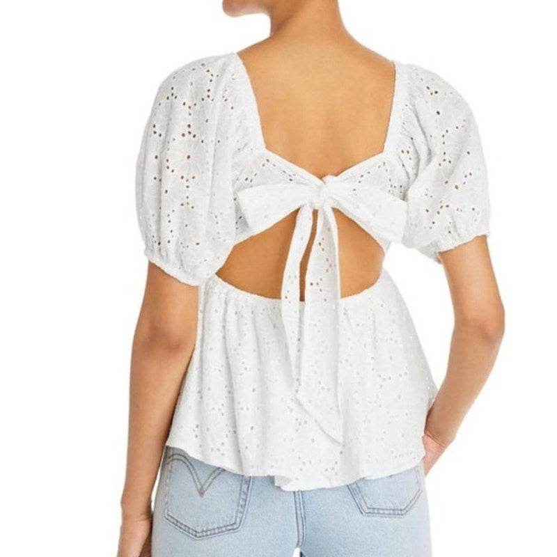 Aqua White Babydoll Eyelet Top Sz M NWT