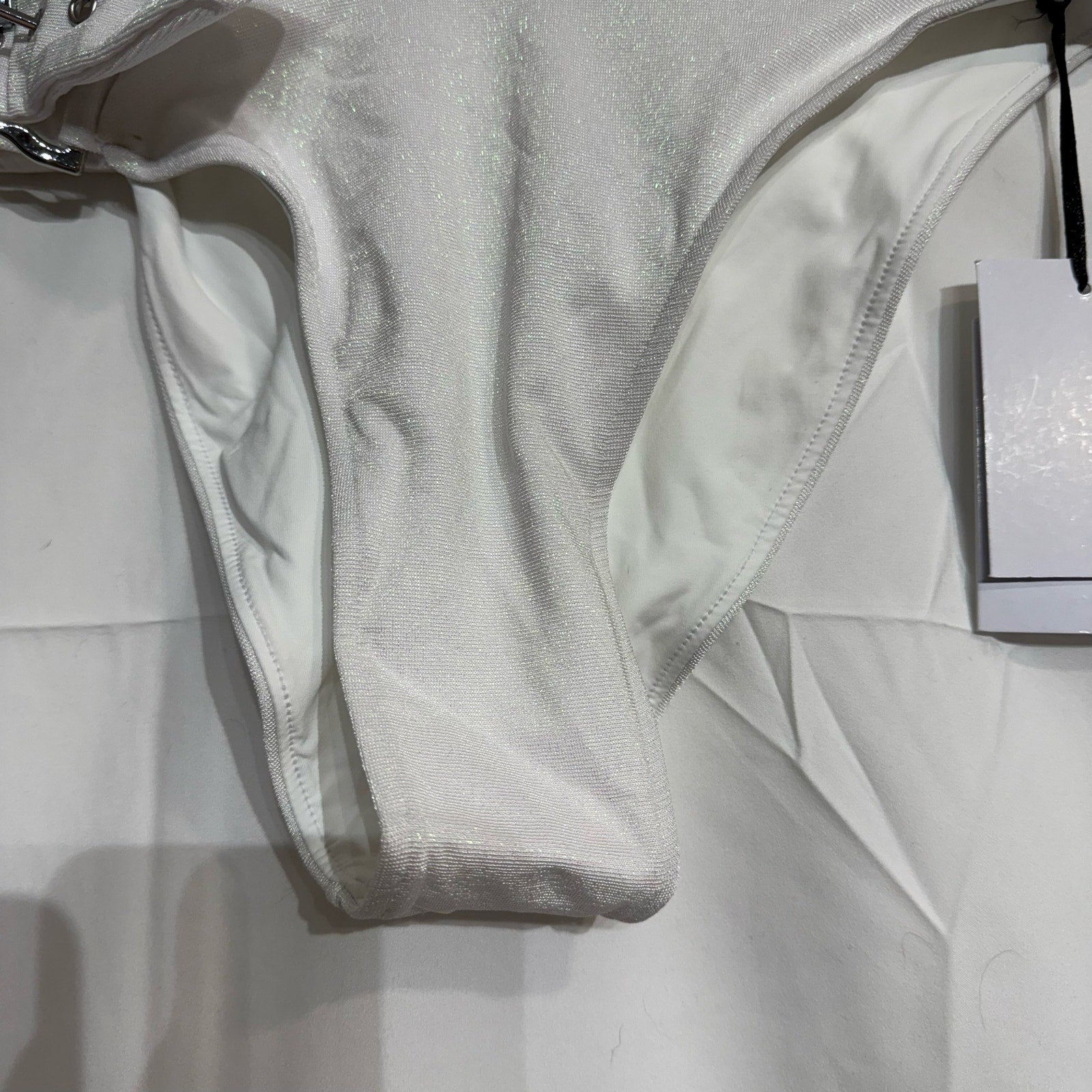 Revel Rey Iridescent White Hayes Belted Bikini Bottom Sz L NWT