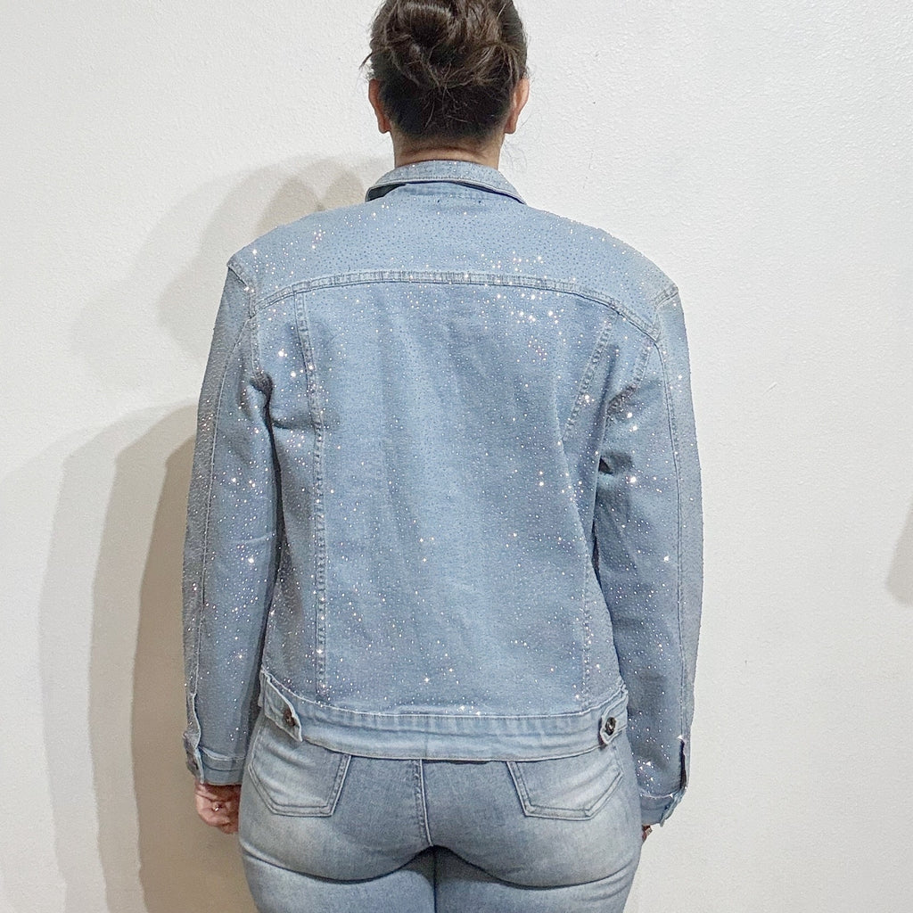 Phoebe J. Collection Light Blue Rhinestone Studded Jean Jacket Sz XL NWT