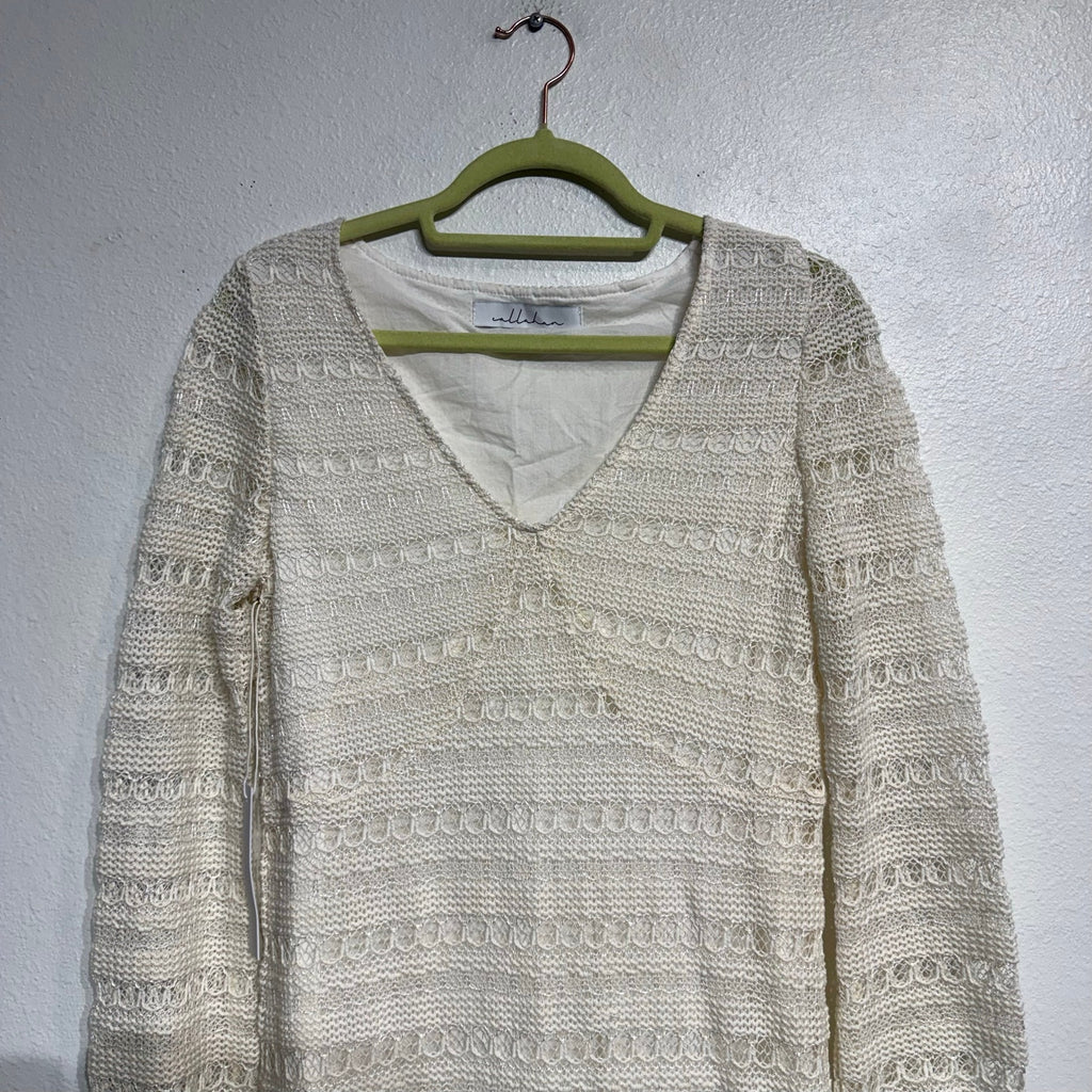 Callahan Ivory Textured Knit Midi Dress Long Sleeve Ruffle Hem Sz S NWT