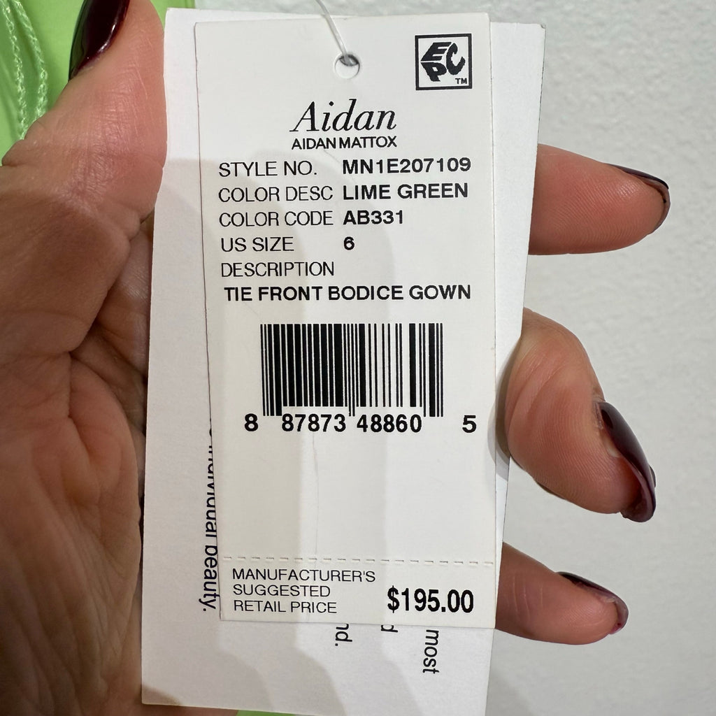 Aidan by Aidan Mattox Lime Green Tie Front Bodice Maxi Gown Sz 6 NWT