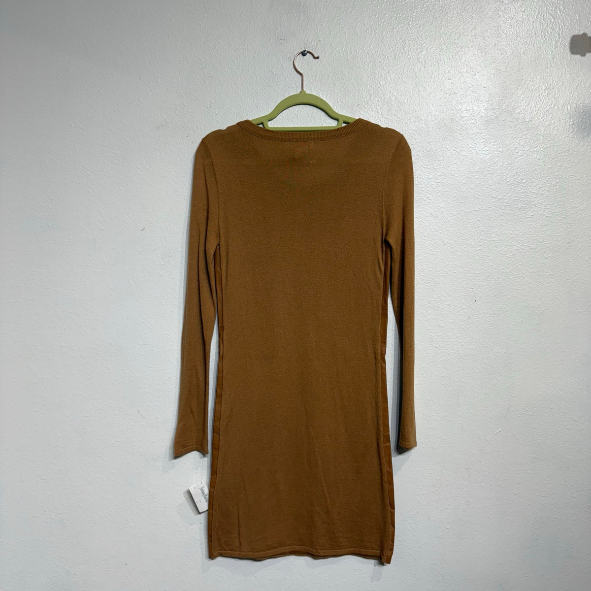 Neiman Marcus Camel Leather Front Knit Long Sleeve Dress Sz XS NWT