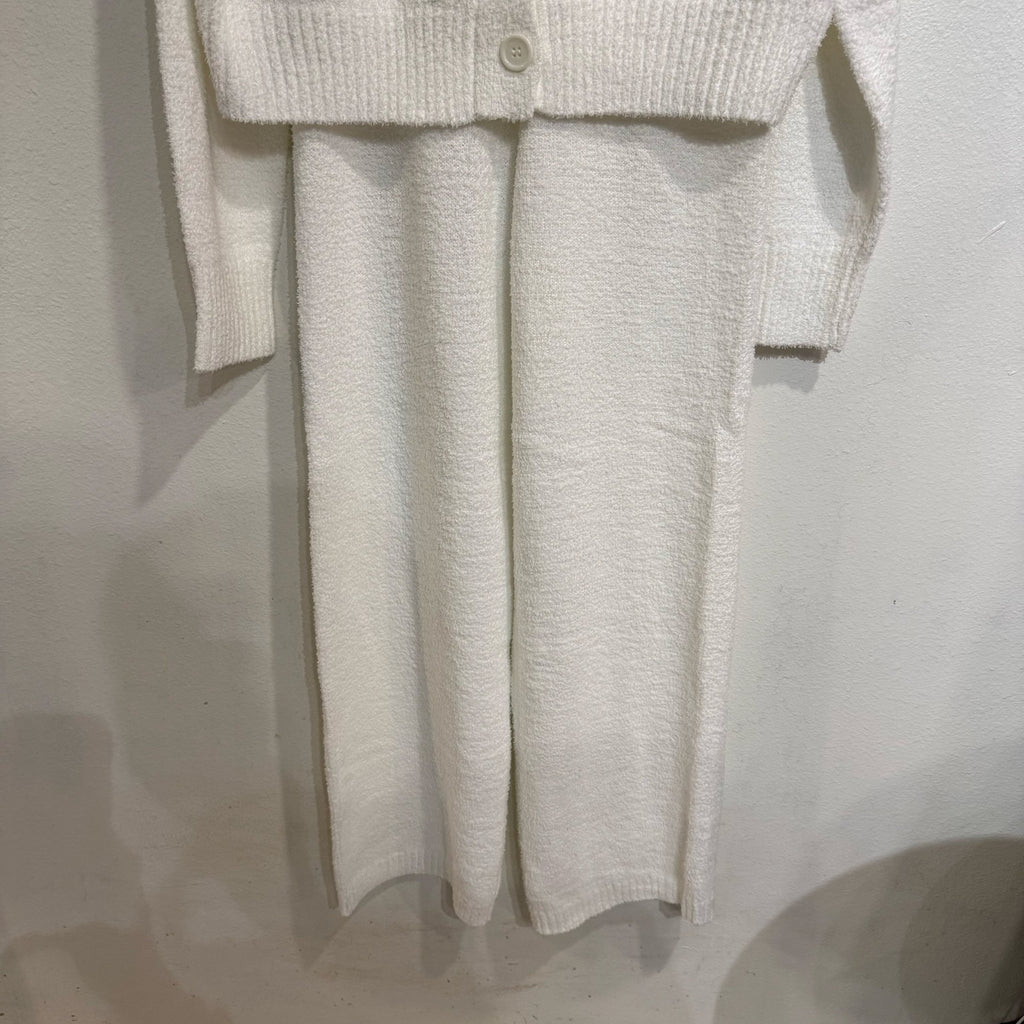 Magnolia Boutique Ivory Sherpa Lounge Set Cardigan Wide Leg Pants Sz L NWT