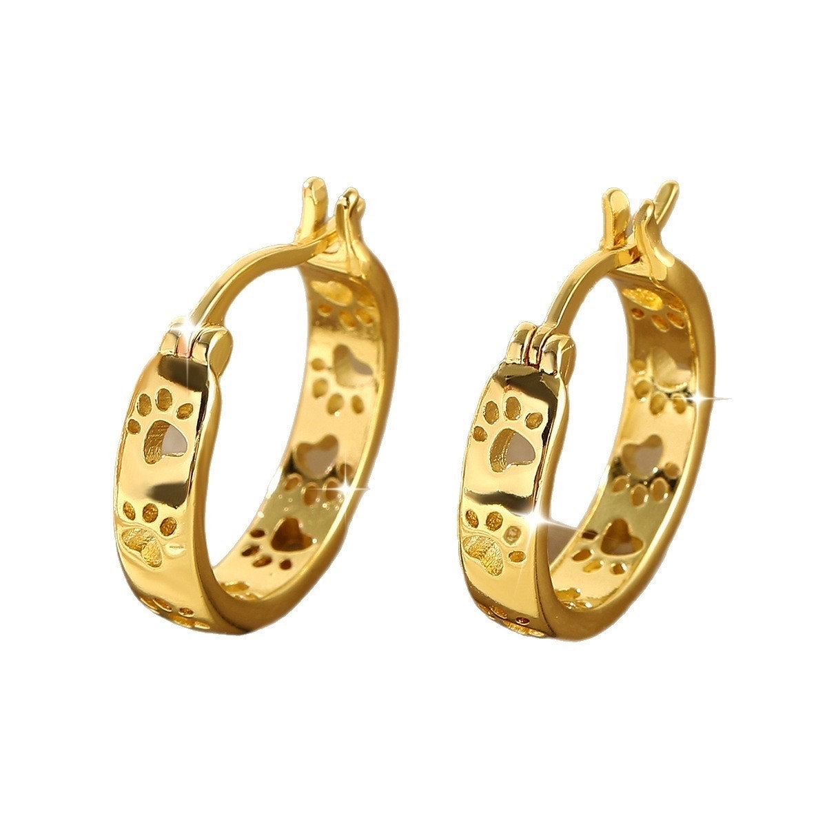 Gold Retro Paw Print Hoop Earrings Pet Lover Huggie Hoops NWOT