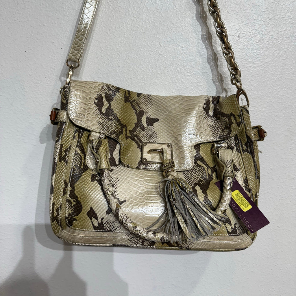 Elliott Lucca Cream Snake Print Shoulder Bag NWT