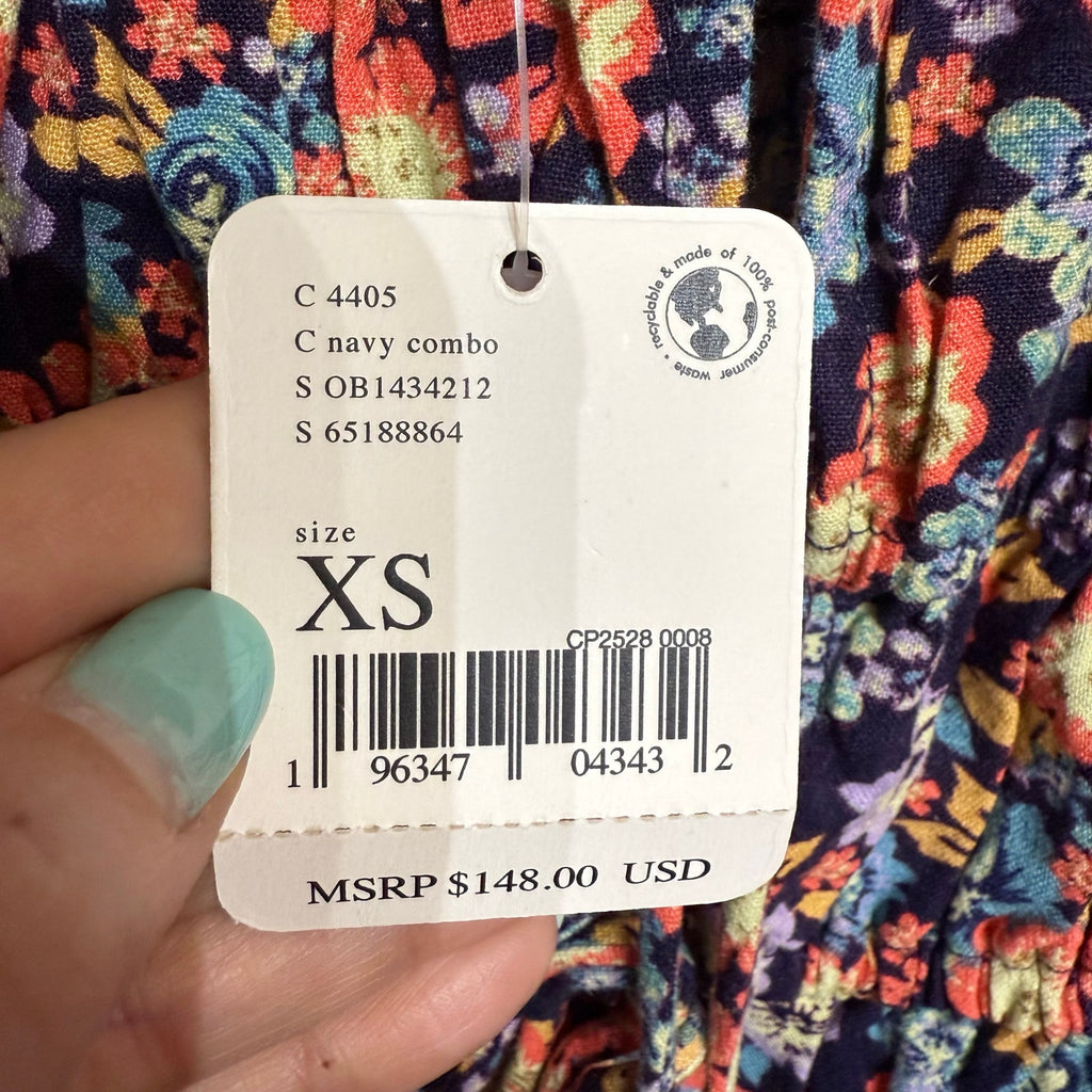 Free People Navy Combo Show Me Loe Floral Square Neck Romper Sz XS NWT