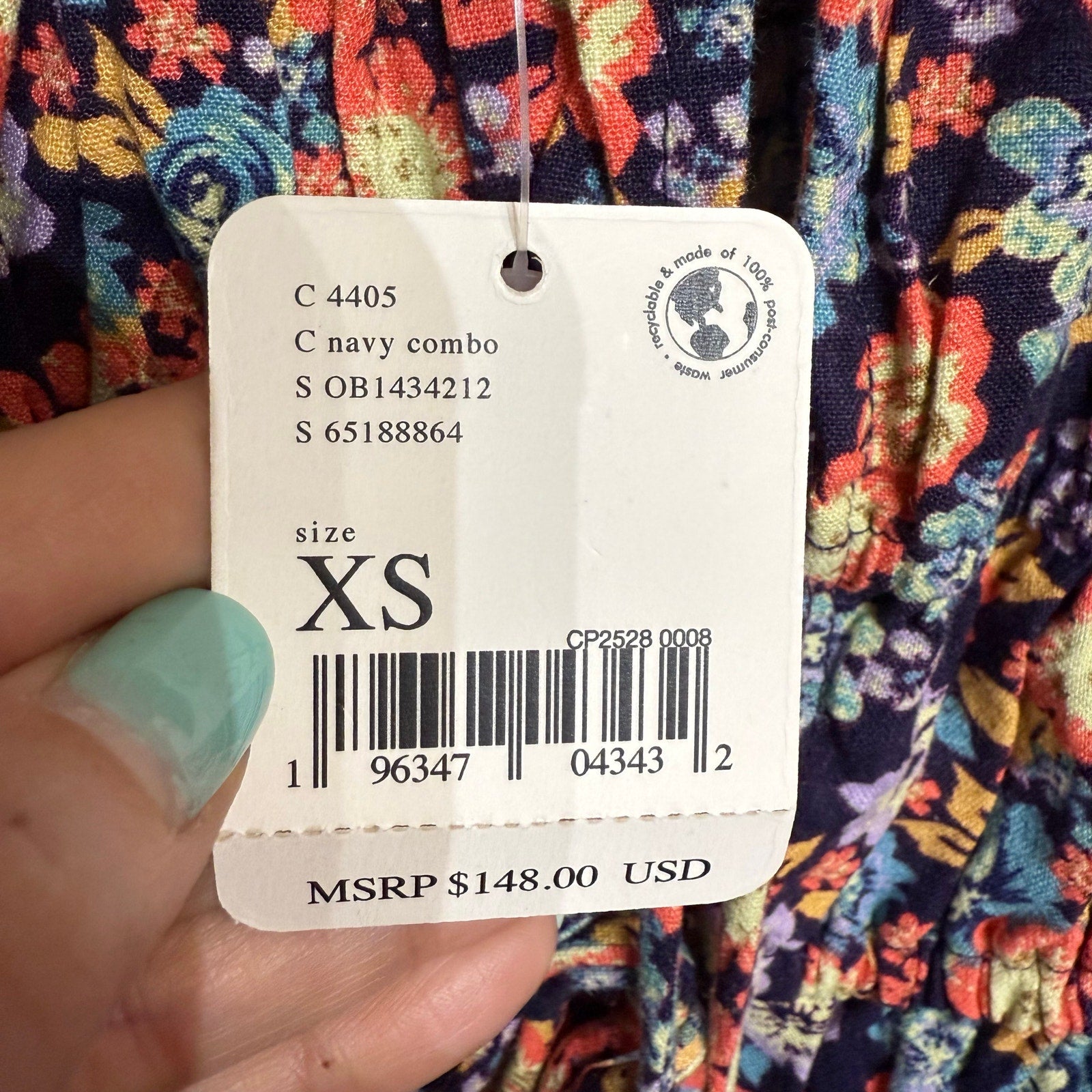Free People Navy Combo Show Me Loe Floral Square Neck Romper Sz XS NWT