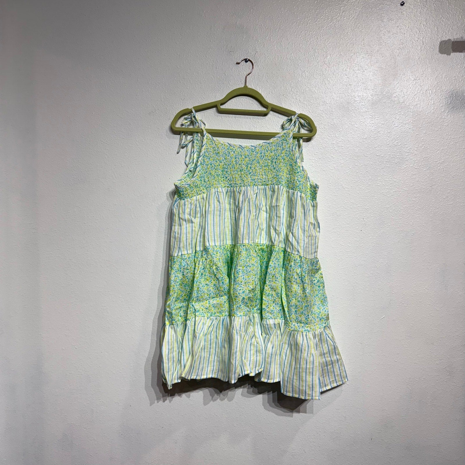 Solid & Striped Green Painted Floral The Parker Linen Mini Dress Sz L NWT