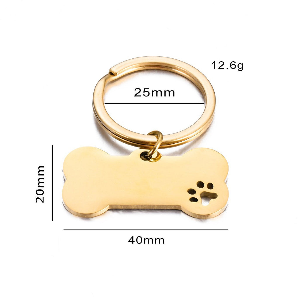Gold Dog Bone Paw Print Stainless Steel Pet Lover Keychain NWOT