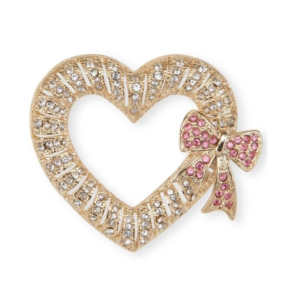 Holiday Lane Gold Tone Pave Heart & Bow Pin Brooch NWT