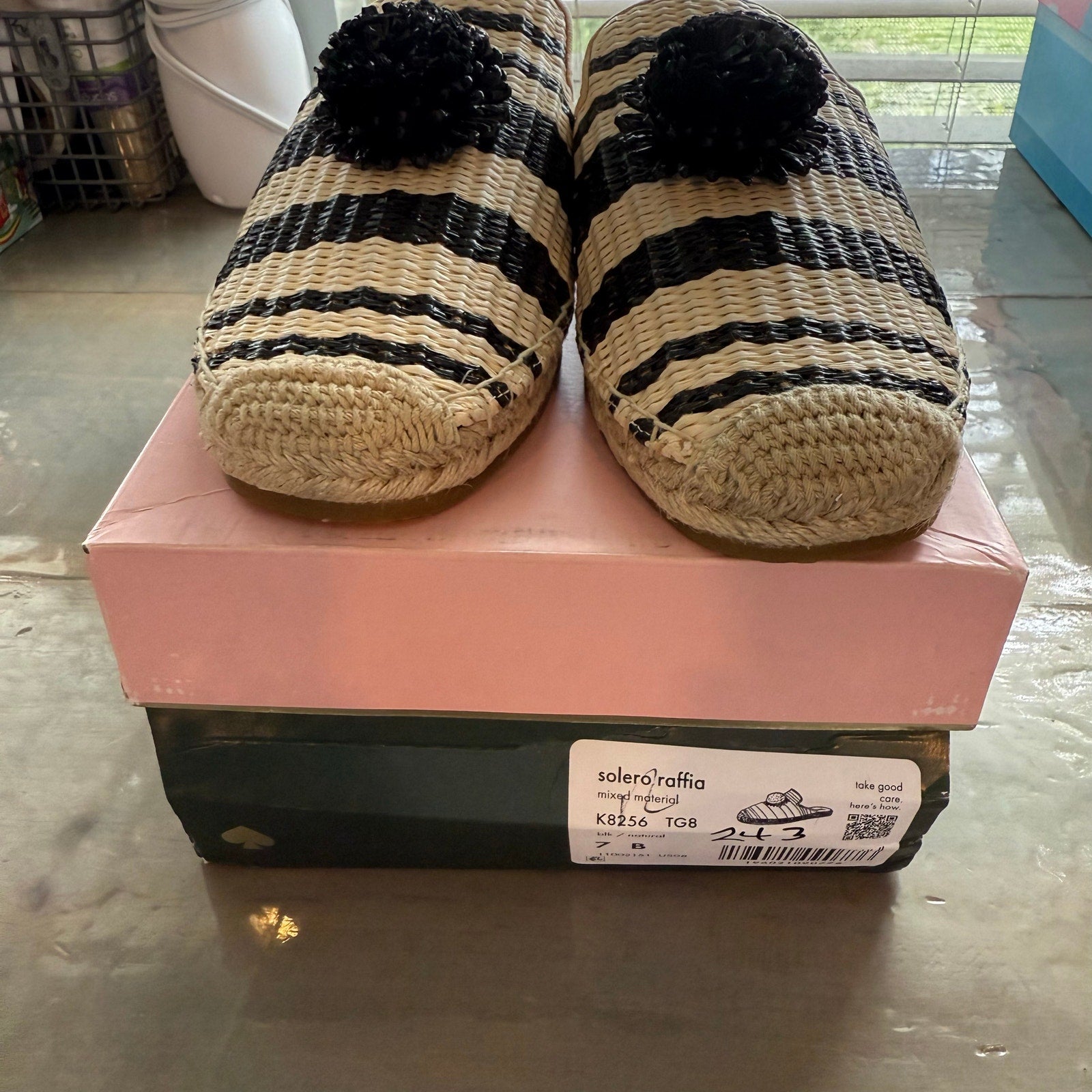 Kate Spade New York Tan Striped Solero Raffia Mules Sz 7 NWT