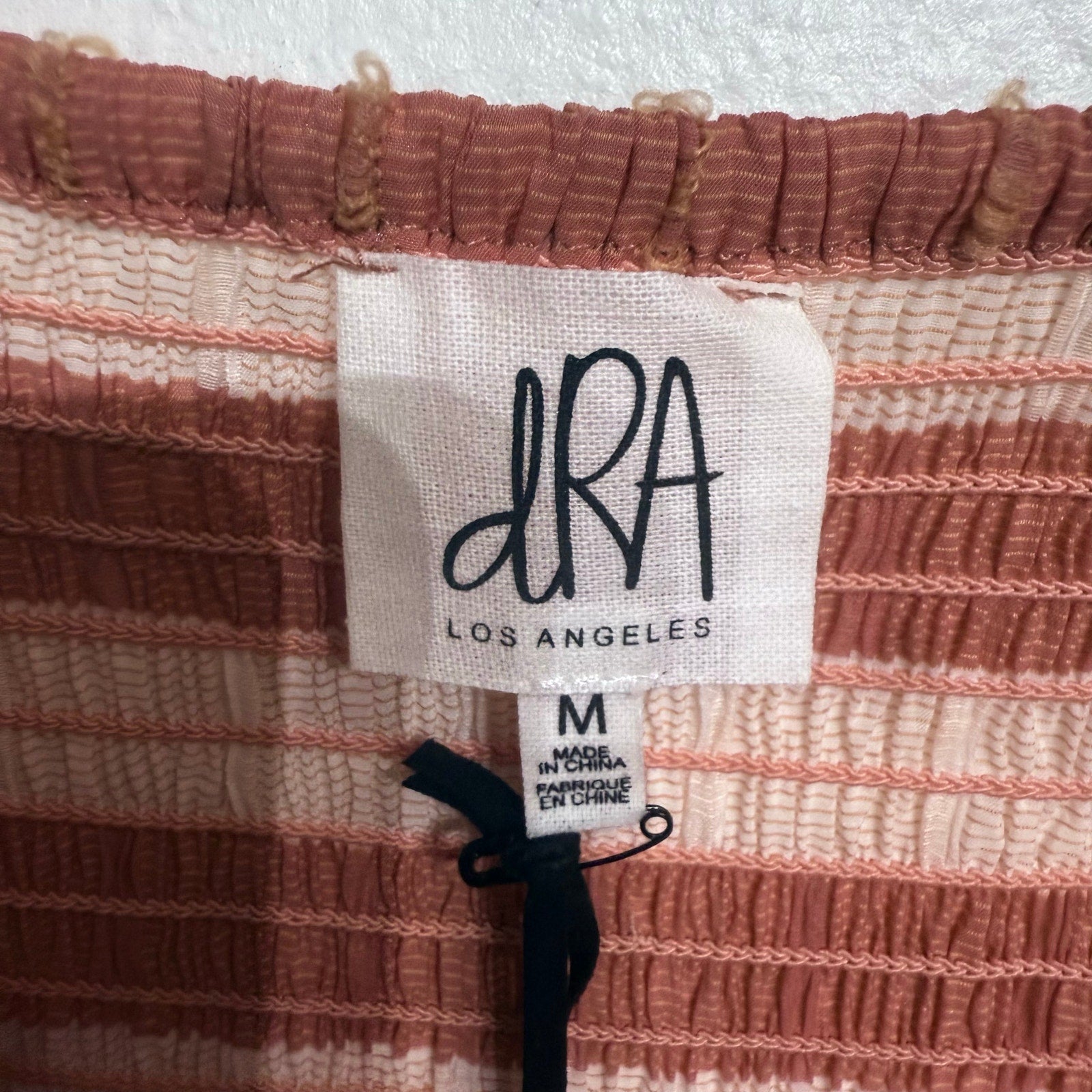 DRA Nicole Peach Striped Organza Midi Dress Sz M NWT