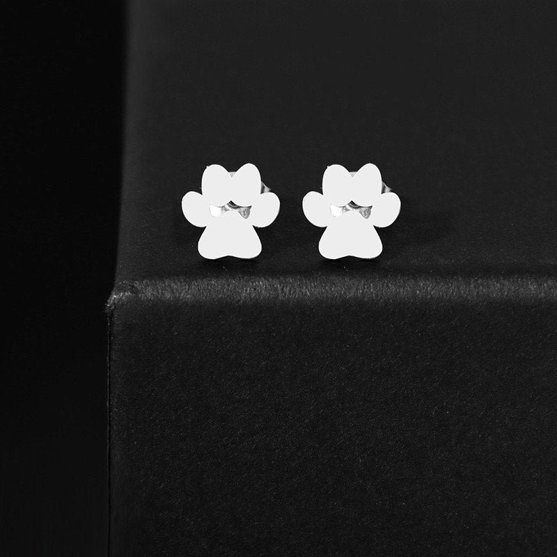 Silver Paw Print Necklace & Stud Earrings Pet Lover Jewelry Set NWOT