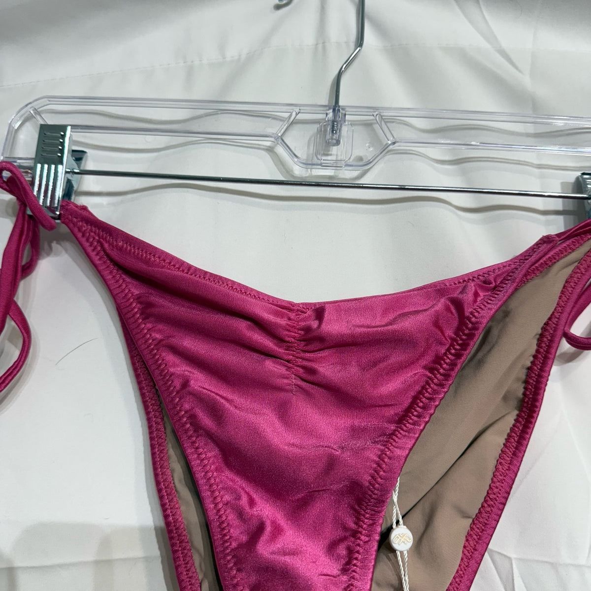 PQ Swim Pink Ruched Side Tie Bikini Bottom Sz L NWT