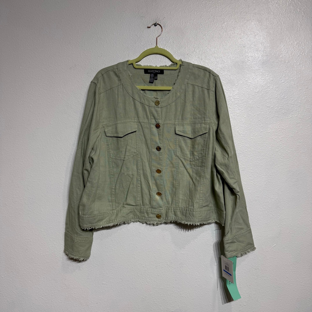 Ellen Tracy Desert Sage Frayed Trim Linen Blend Jacket Sz PXL NWT