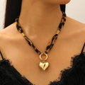 Leopard Print Scarf Necklace Gold Puffy Heart Pendant Statement Necklace NIB