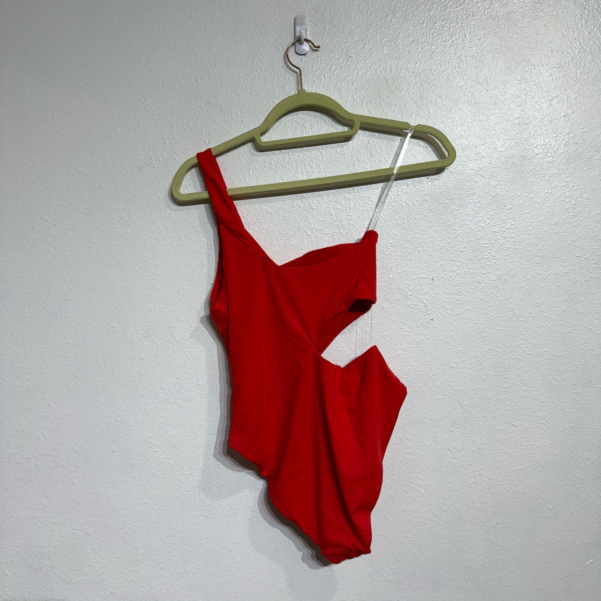 Aqua Red One Shoulder Cut Out One Piece Swimsuit Sz XS NWT