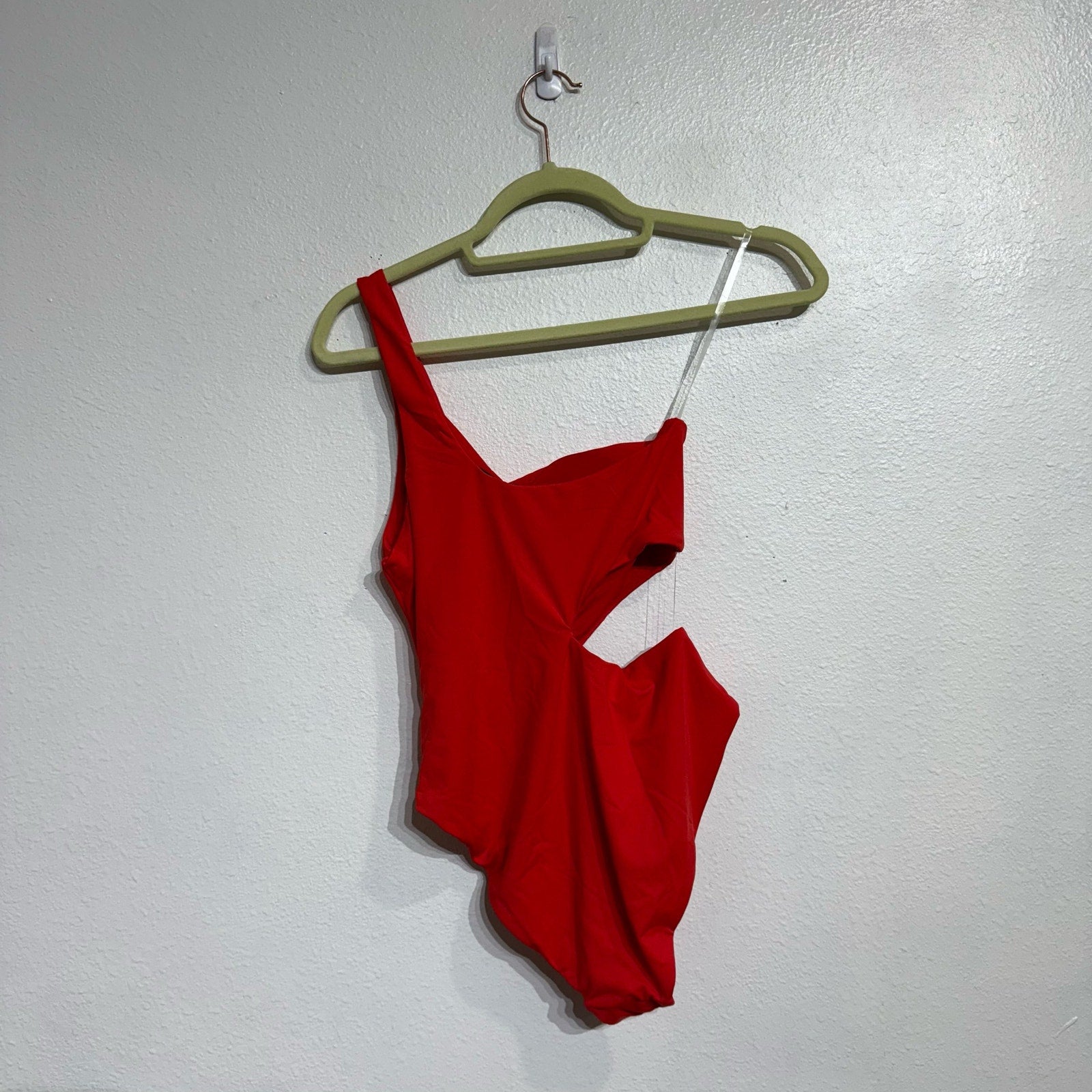 Aqua Red One Shoulder Cut Out One Piece Swimsuit Sz XS NWT
