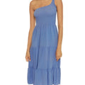 Becca Swim Mist Blue Ponza Smocked One Shoulder Dress Sz L NWT