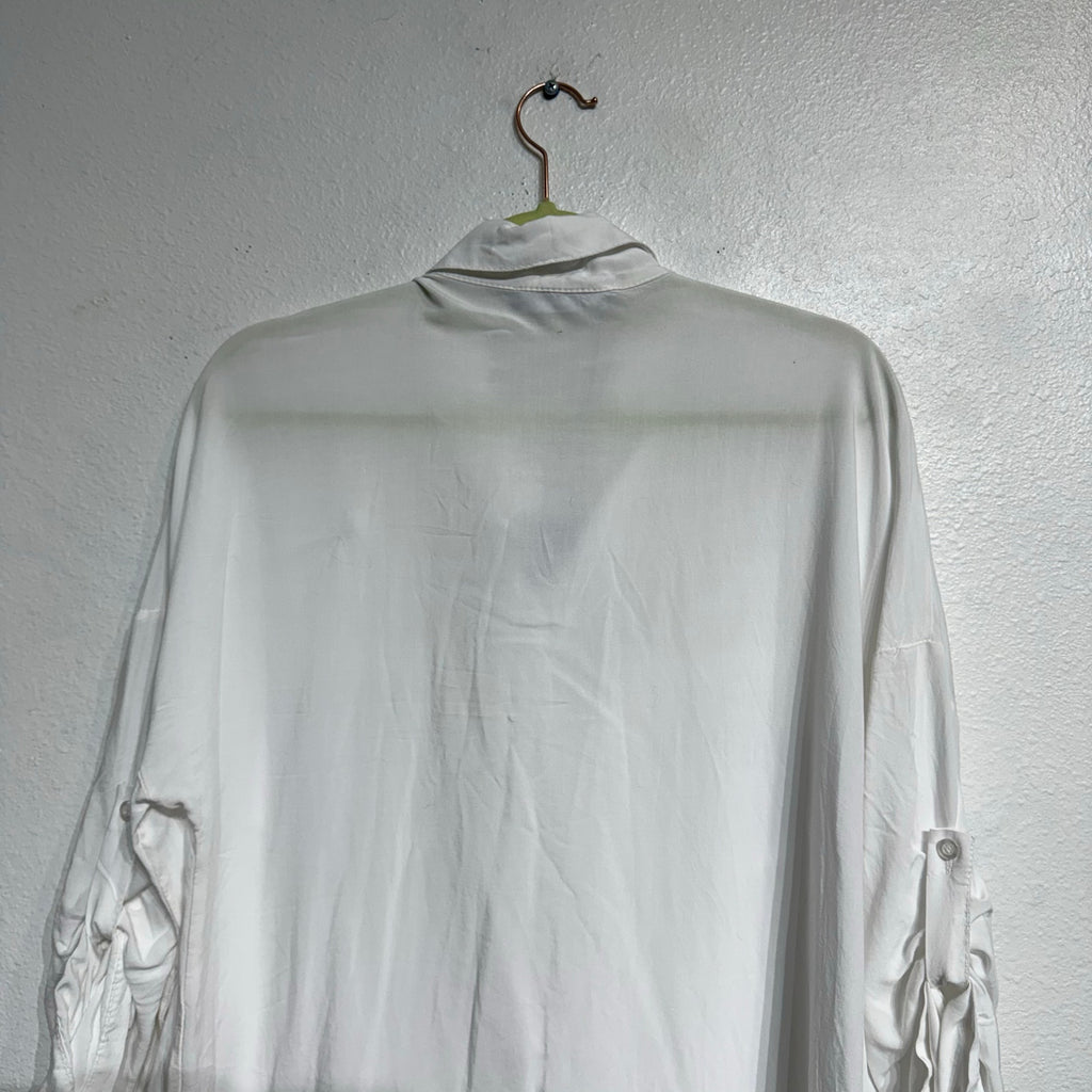 Grey Violet White Bedazzled Button Down Blouse Sz XS NWT