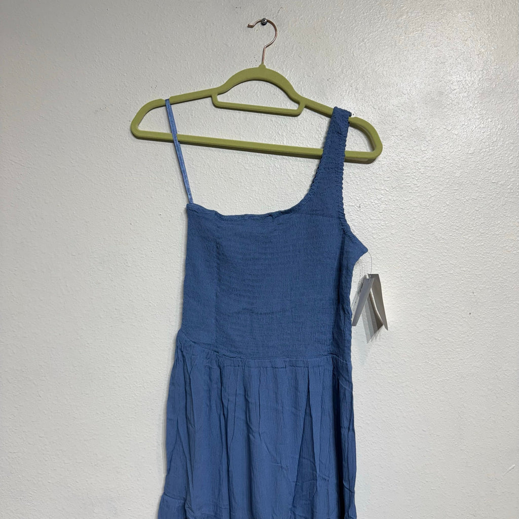 Becca Swim Mist Blue Ponza Smocked One Shoulder Dress Sz M NWT