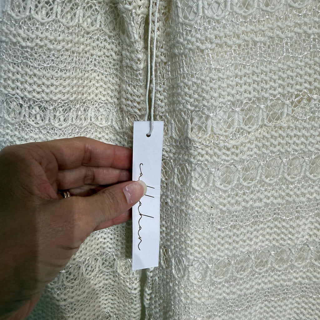 Callahan Ivory Textured Knit Midi Dress Long Sleeve Ruffle Hem Sz S NWT