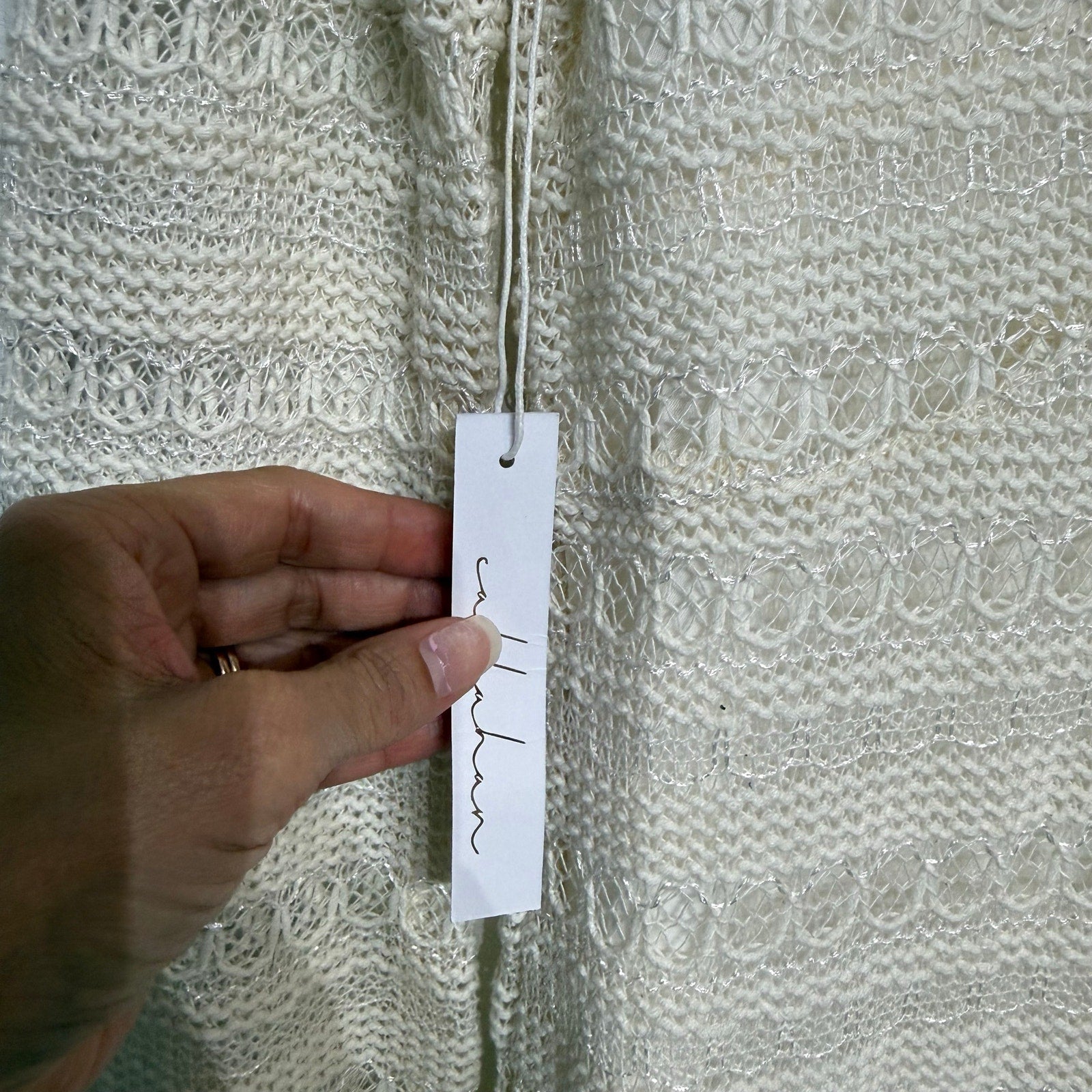 Callahan Ivory Textured Knit Midi Dress Long Sleeve Ruffle Hem Sz S NWT