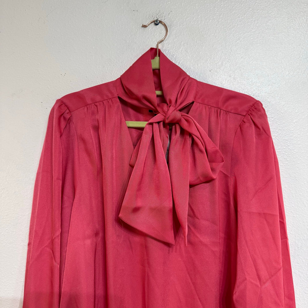 Ann Taylor Pink Tie Neck Blouse Long Sleeve Satin Top NWT Sz L