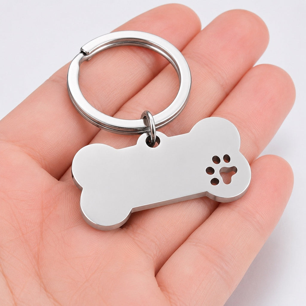 Silver Dog Bone Paw Print Stainless Steel Pet Lover Keychain NWOT