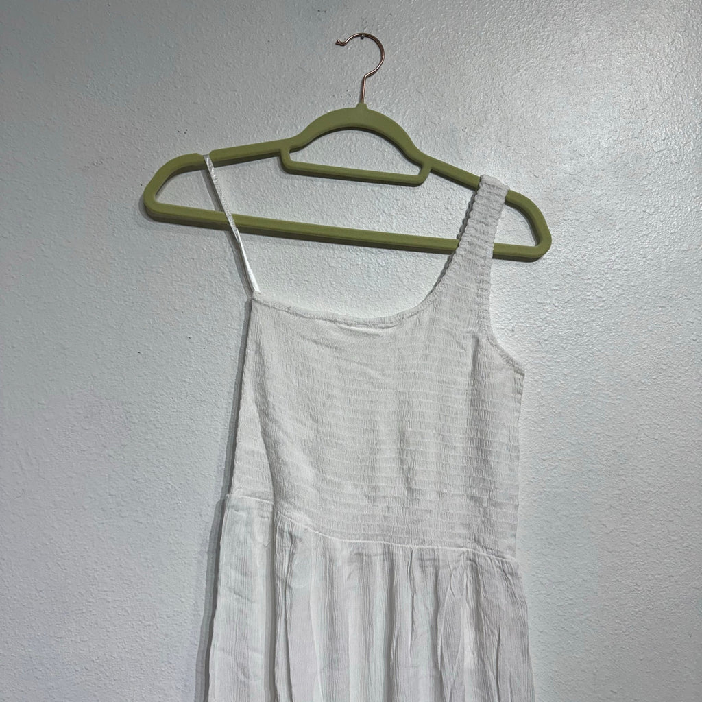 Becca Swim White Ponza Smocked One Shoulder Dress Sz M NWT
