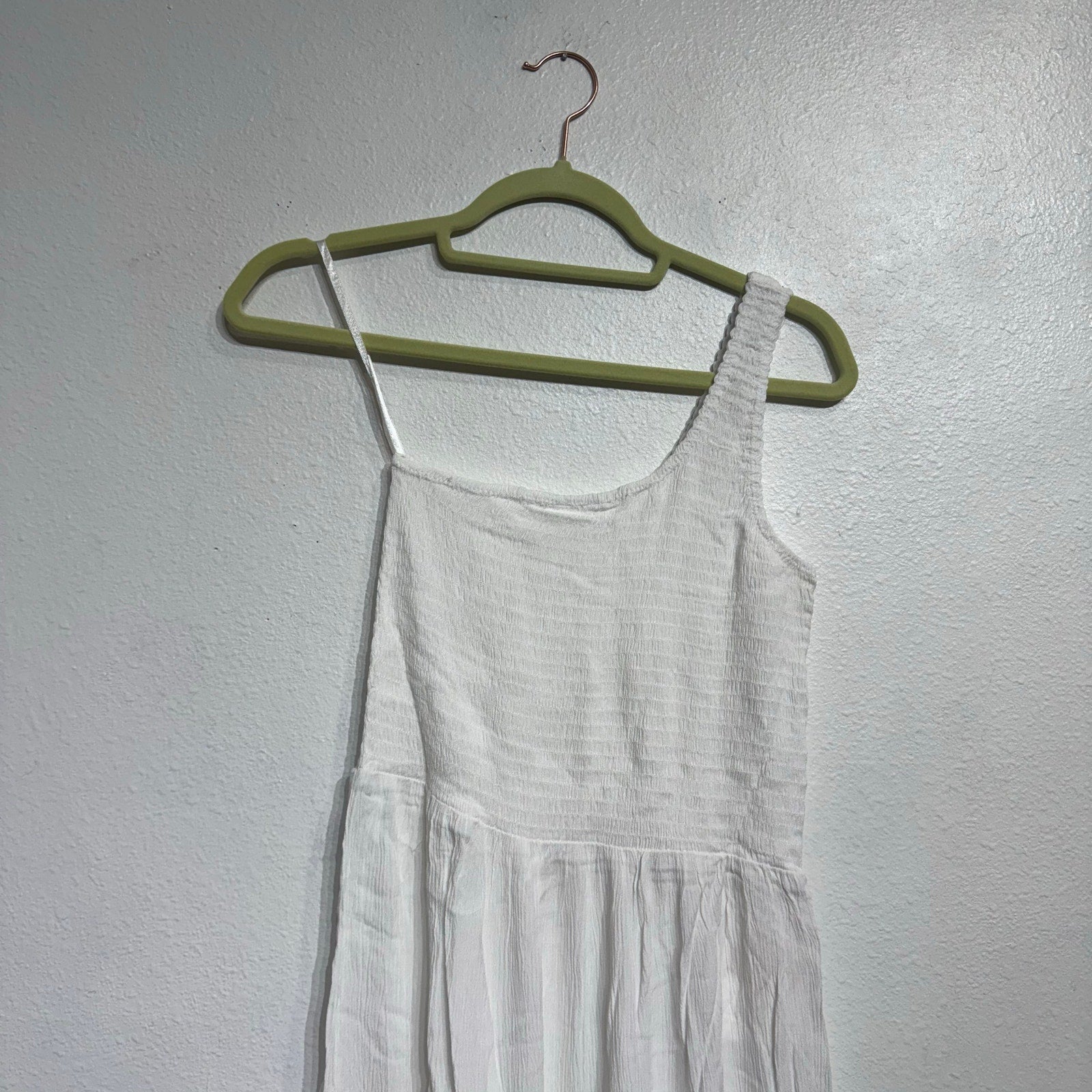 Becca Swim White Ponza Smocked One Shoulder Dress Sz M NWT