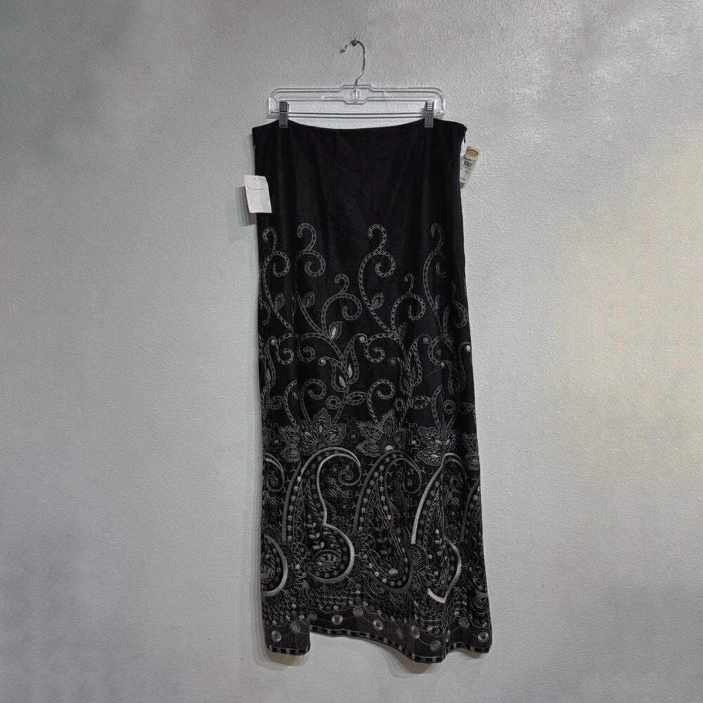 Talbots Black Maxi Skirt Embroidered Hem Boho Elegant Sz 16 NWT