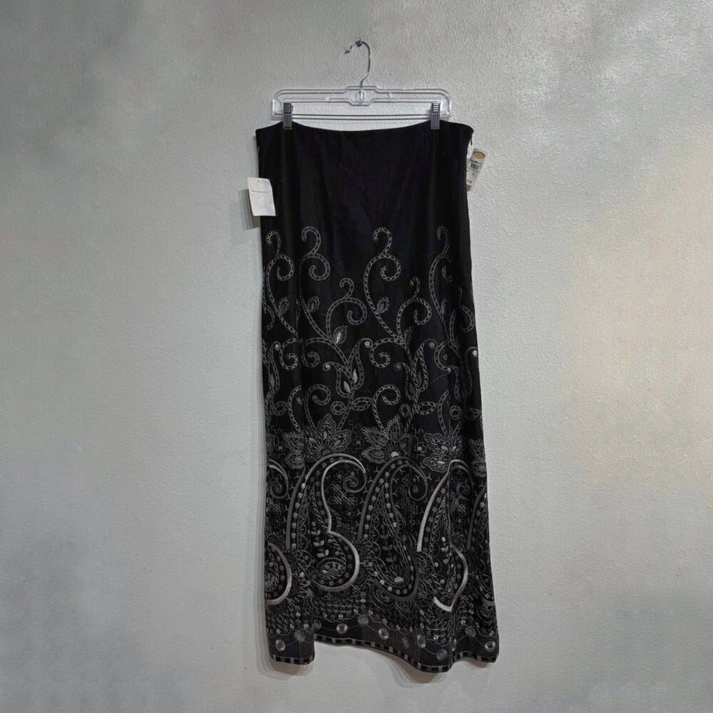 Talbots Black Maxi Skirt Embroidered Hem Boho Elegant Sz 16 NWT
