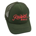 Raisin’ Hell Army Green Mesh Trucker Adjustable Snapback Hat NWT