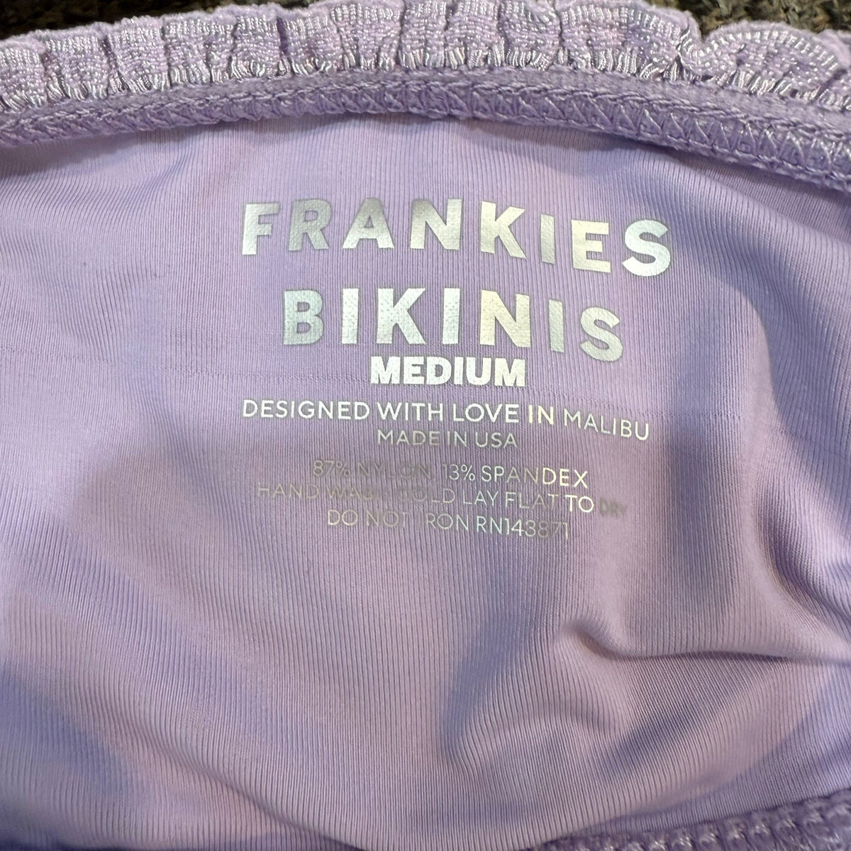 Frankies Bikinis Plum Jean Ruffle Bandeau Bikini Top Sz M NWT