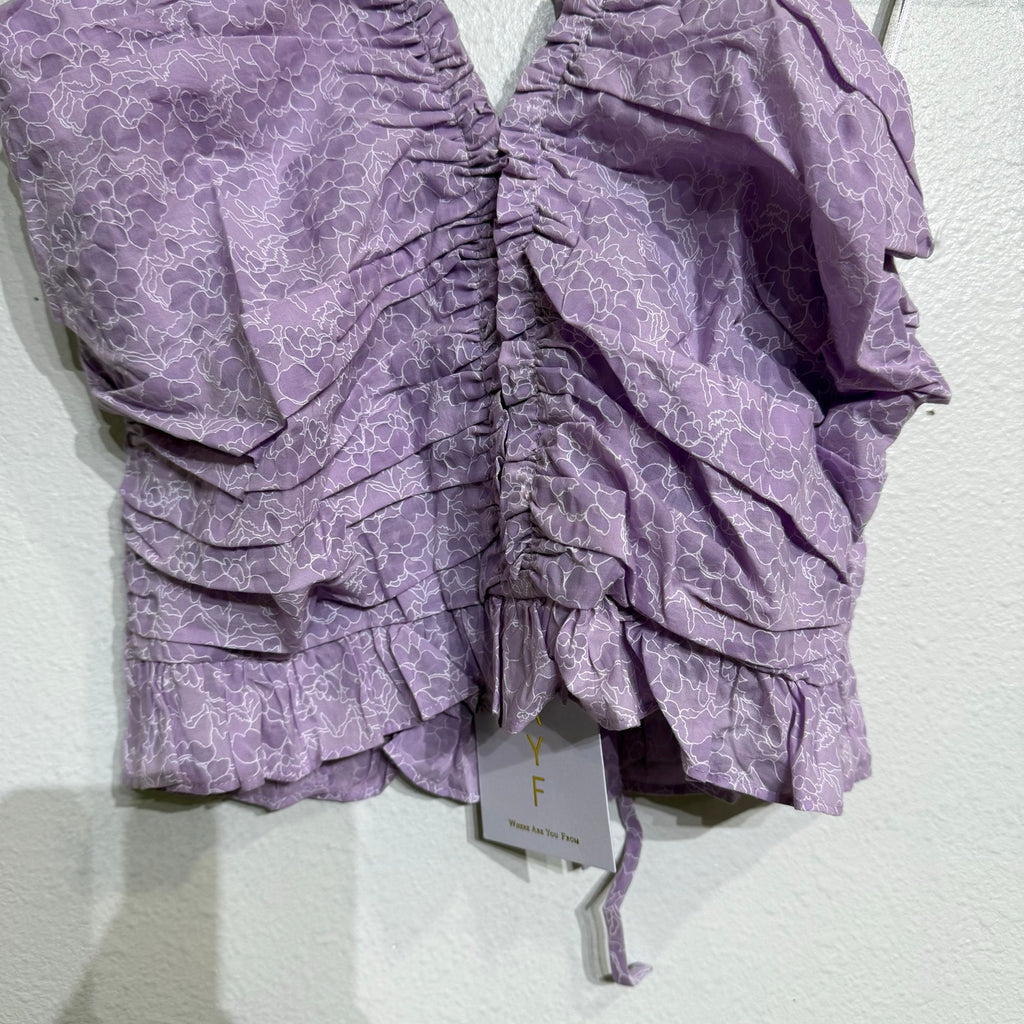 Wayf Lavender Floral Print Ruched Halter Top Sz M NWT
