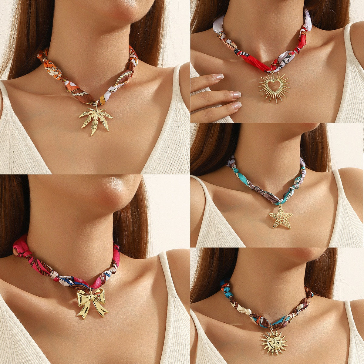 Coastal Starfish Scarf Necklace Gold Starfish Pendant Adjustable Choker NIB