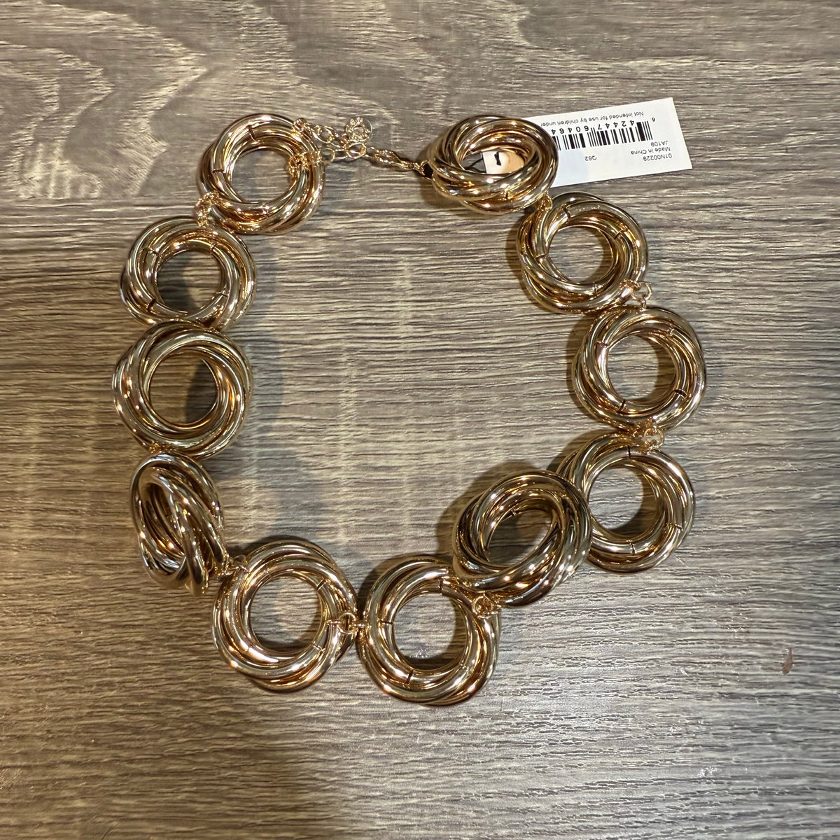 Anne Klein Gold Tone Open Circle Link Statement Necklace NWT